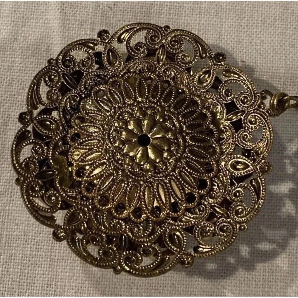 Vintage West Germany Glassfoiled Opal Necklace Moonstone‎ Rhinestones Filigree